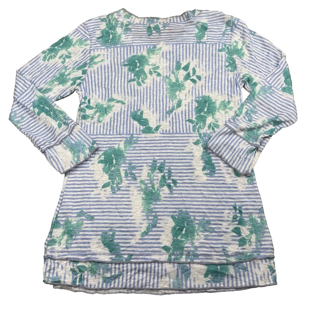 David Cline Crushed Tee Women M Floral Stripe Print 3/4 Sleeve Coastal Nautical - Picture 4 of 11